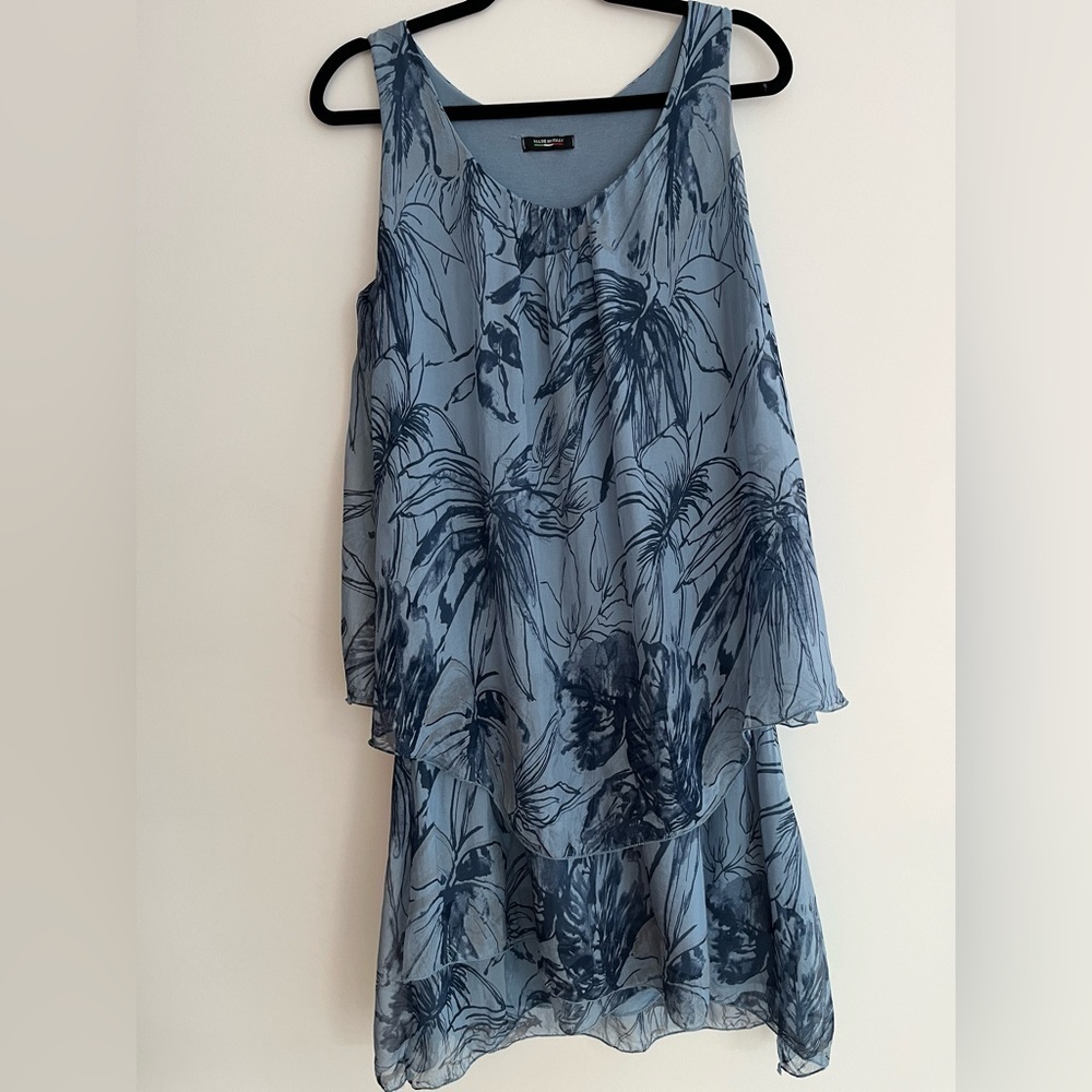 MADE IN ITALY Flowy Layer Sleeveless Dress Silk Blend Floral Travel Lightweight